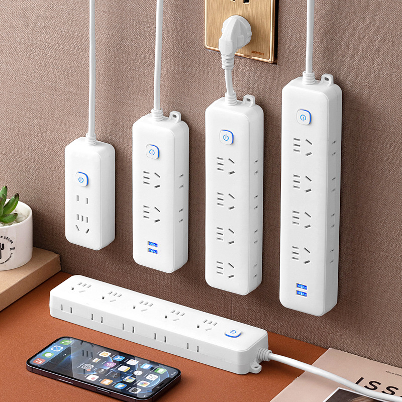 Office multi-port controlled switch outlet home dual USB charging power strip with 2-prong side sockets