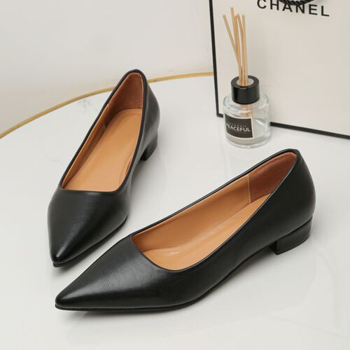 Soft-sole professional black flat shoes for women with pointed points and shallow mouth, comfortable and non-tiring New spring work single-layer shoes