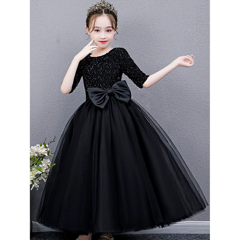 Детское платье, платье принцессы, весна 2025, бантик, платье для выступления на фортепиано, черное, маленькая ведущая, пышное, из фатина