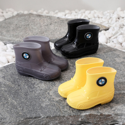 Children's Rain Boots Baby Water Shoes Four-Season Rubber Shoes Kindergarten Primary School Students Mid-Calf Cartoon Car Boys and Girls Rain Boots