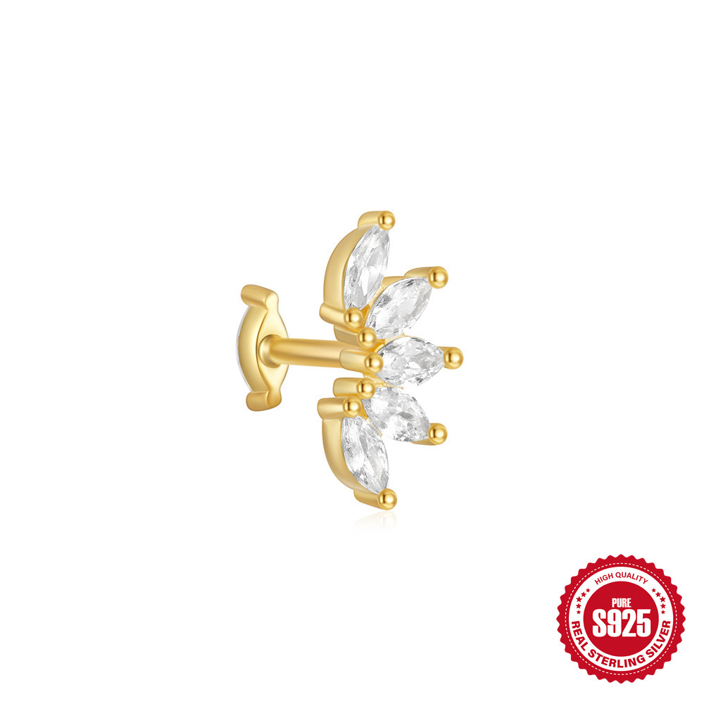 Moda europea y americana todo fósforo s925 plata esterlina tres diamantes borlas de ojo de caballo de doble cara uso de pernos en espiral de cartílago