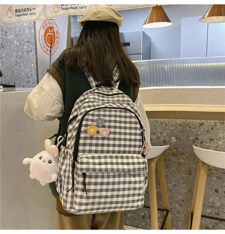 Plaid School Bag Female Korean Casual Junior High School College Student Backpack display picture 5