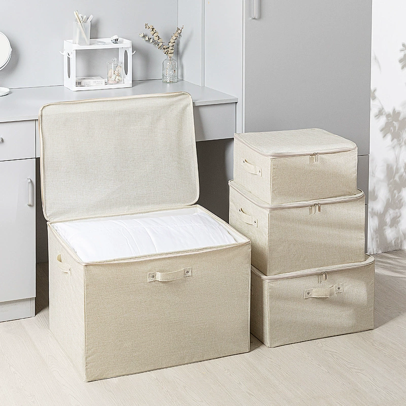 Storage box with zipper, storage system, foldable cloth sealed, cotton and linen