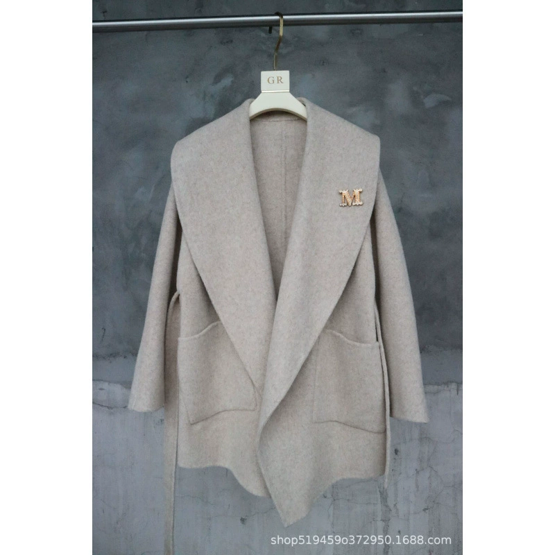 Wool double‑faced coat women, reversible spring woolen jacket, shawl collar and patch pockets, S–M