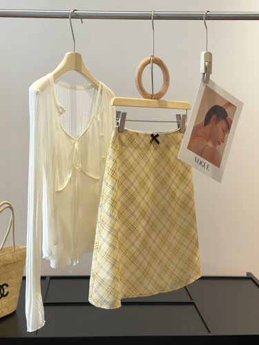 Vintage Gingham A-line Mini Skirt for Women - Summer New Arrival Korean Style Youthful High-Waisted Bowknot Net Bodycon Skirt
