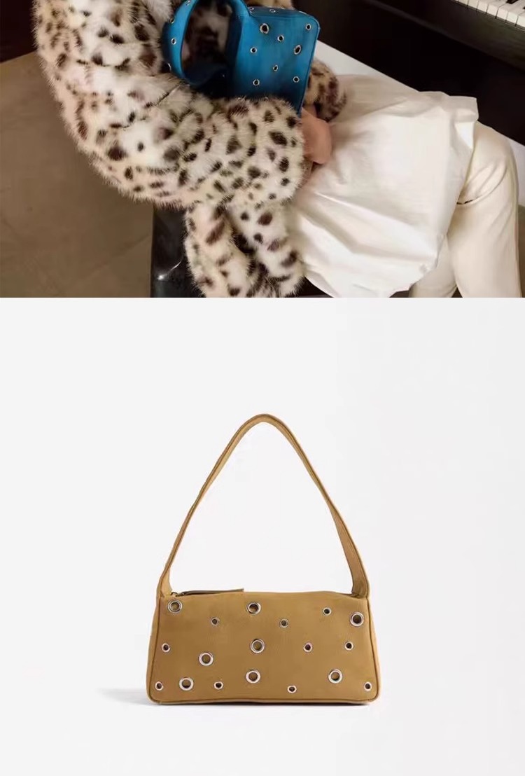 European and American fashion design sense, niche rivet underarm bag for women, 2025 new autumn and winter handbag, single-shoulder motorcycle bag for women undefined