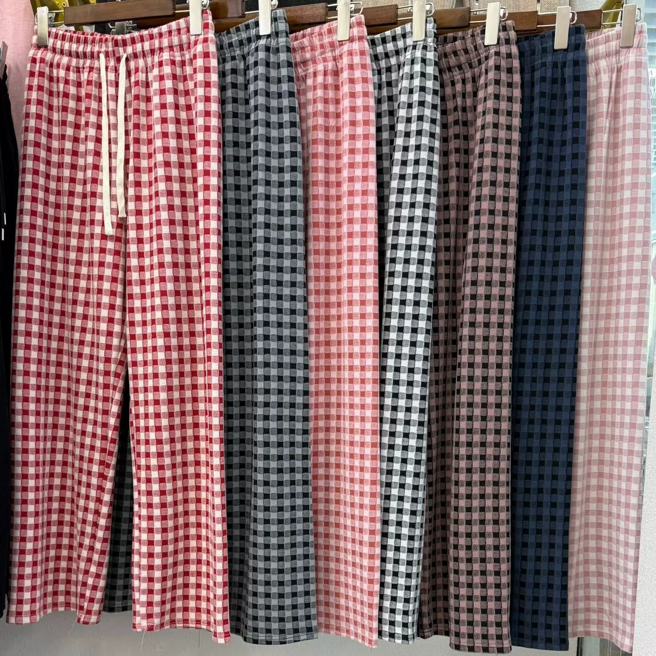 2025秋冬新款德绒格子居家阔腿裤女睡裤宽松休闲直筒裤女工厂直销