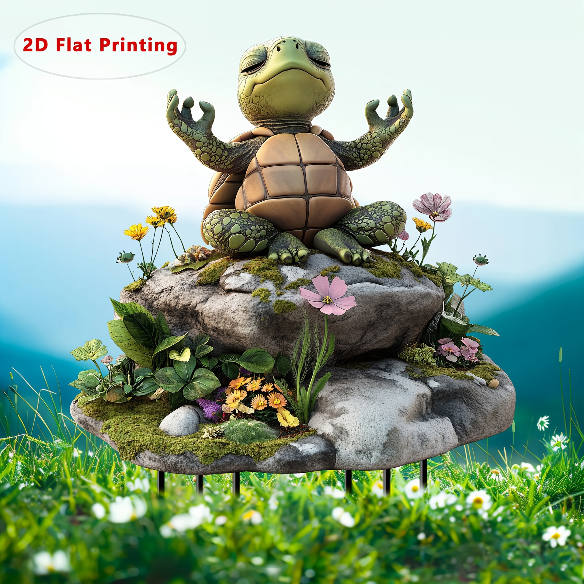 跨境坐在石头上的瑜伽乌龟亚克力花园桩户外装饰花盆景观装饰地插