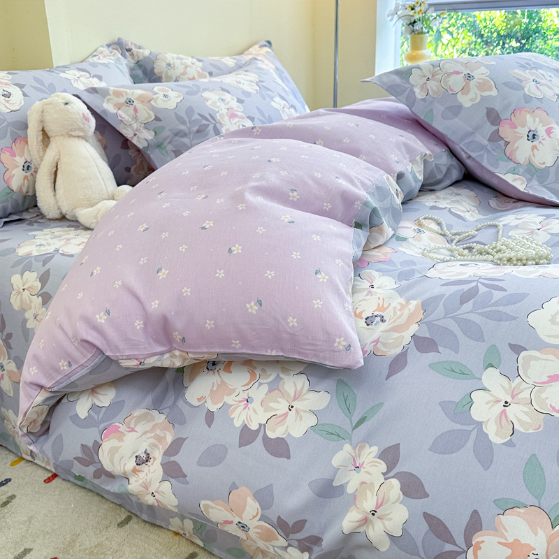 Cama de cuatro piezas, 100 cubierta de edredón de algodón, ropa de cama de dormitorio de estudiantes, tres piezas