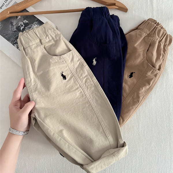 Demi-season children's elastic solid color trousers for boys girl's…
