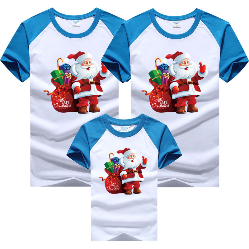 Ropa para niños de cuello redondo manga raglán color manga corta Camiseta 2024 Navidad regalos de Navidad ropa para niños viento europeo y americano