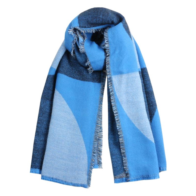 Blue semicircle geometric color matching student cashmere thick warm Super scarf autumn and winter women's large shawl dual-purpose