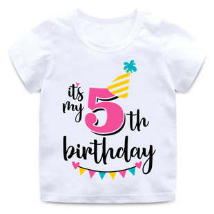 AliExpress wish European and American children's T-shirt birthday digital printing short sleeve cross-border foreign trade