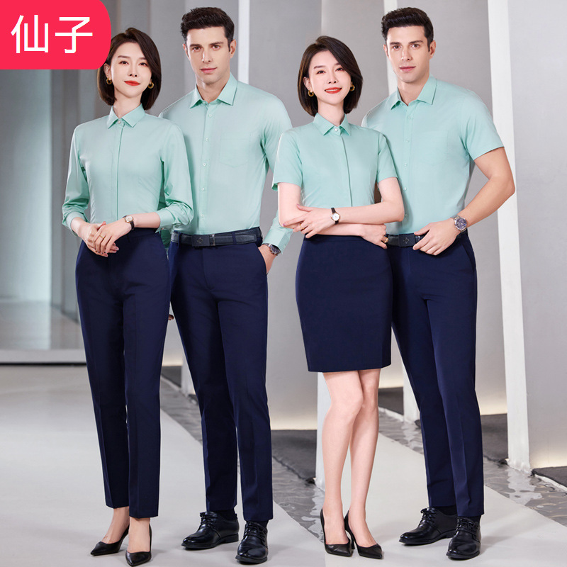 2024 summer short-sleeved women's professional shirt men's and women's same style workwear white shirt workwear inch clothes embroidered LOGO