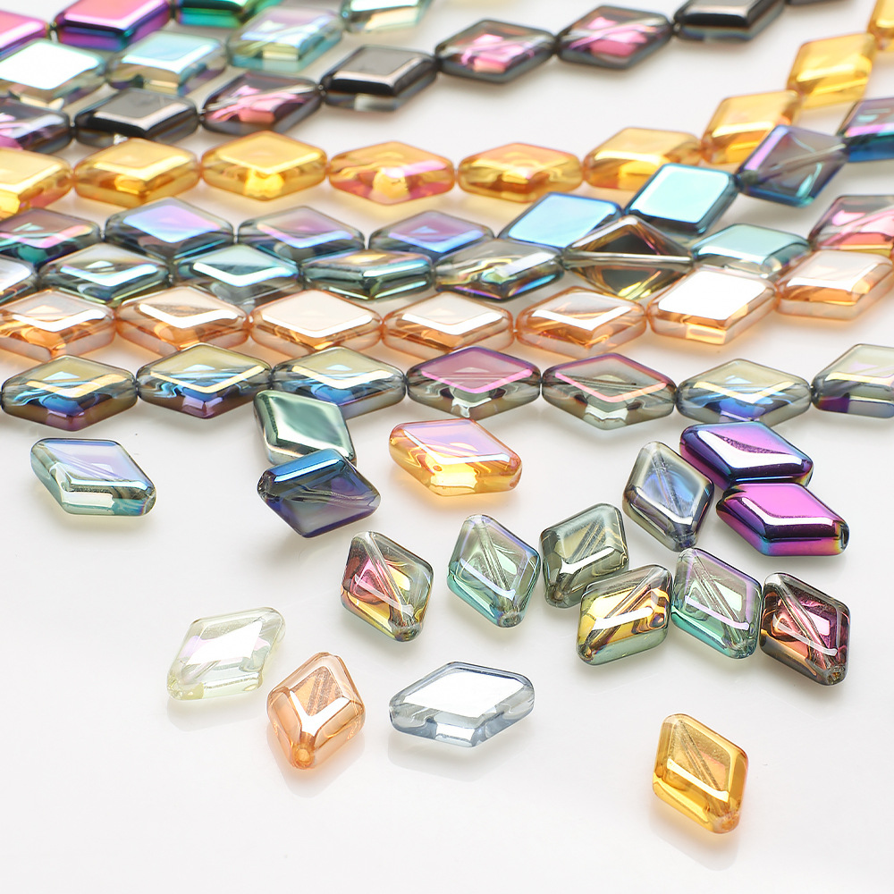 diy饰品配件幻彩玻璃珠11MM两头尖菱形手链耳环项链配饰现货供应