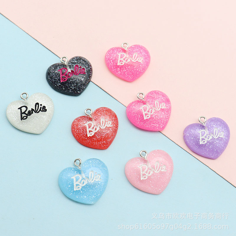 Glitter heart necklace pendant English letters diy earrings keychain bag mobile phone chain accessories pendant