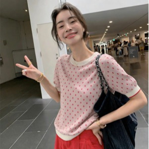 Zhengqite Clothing/2026 Spring New French Retro Pop Art Diamond Dot Short Sleeve Knitted Top Spring