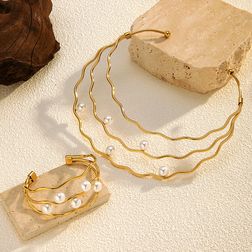 Cross-border European and American new luxury simple high-grade pearl line beauty 18k304 stainless steel bracelet 