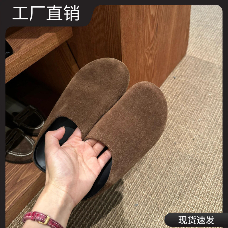 Cowhide Version ~ Korean Genuine Leather Toe-Toe Mule Half Slippers for Women, Thick-Soled Birkenstock Slippers, One-Legged Lazy Birkenstock Shoes