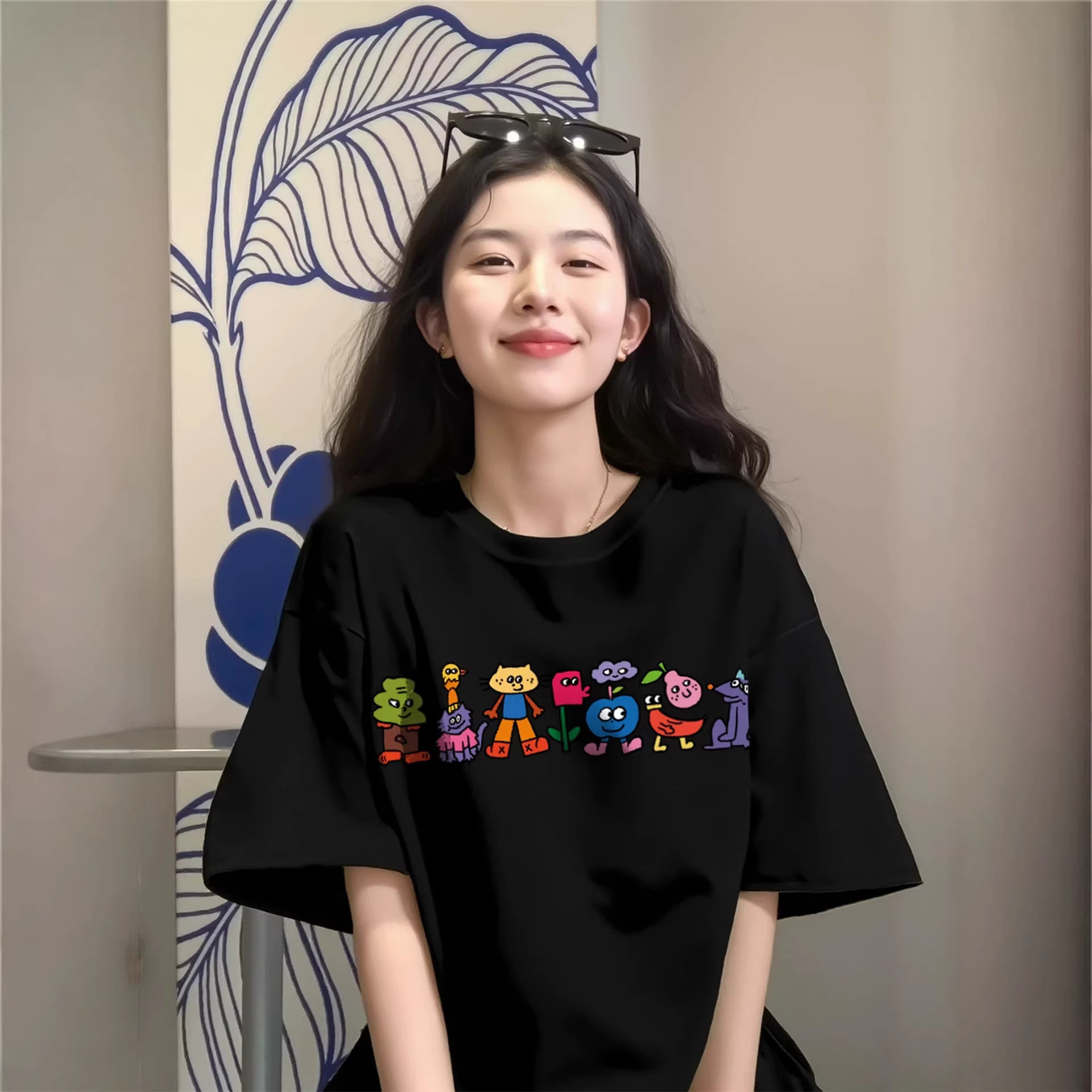 Summer Outfit: Black Short-Sleeve T-Shirt for Men and Women, New Popular Style, Pure Cotton, Niche Loose Fit, Slimming Top