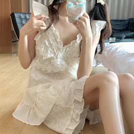 新款很甜的法式吊带睡衣居家两件套女夏季新款洋气女生家居服外出