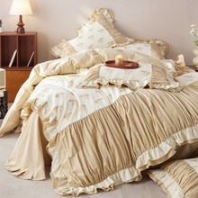 法式公主风全棉双层纱四件套镂空提花被套床单少女心花边床上用品