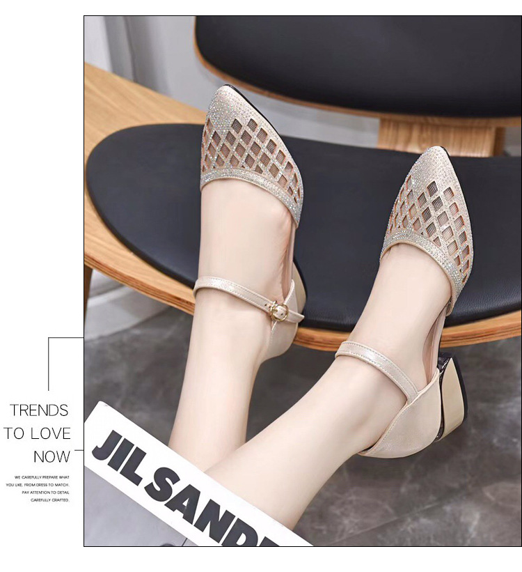 Sandal bít mũi lưới nữ gót thấp mũi nhọn thời trang rỗng khí chất — Màu đen chi tiết 18