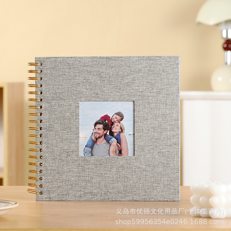 Cross-Border Popular Wedding Children's Photo Album with Linen Cover, Window Design, Spiral Binding, Page-Turning Mechanism 8inch 10inch 12inch Scrapbook Cross-Border Popular Wedding Children's Photo Album with Linen Cover, Window Design, Spiral Binding, Page-Turning Mechanism 8inch 10inch 12inch Scrapbook