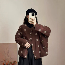 日系森系刺绣磨毛加棉棉衣女冬季新款抽绳下摆宽松百搭棉服外套