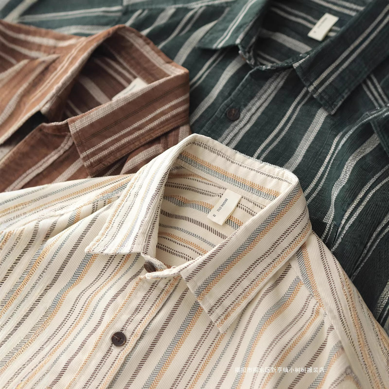 Japanese Retro Artistic Casual Loose Corduroy Color-Block Shirt Autumn New Striped Shirt Men's Long-Sleeve Top Japanese Retro Artistic Casual Loose Corduroy Color-Block Shirt Autumn New Striped Shirt Men's Long-Sleeve Top