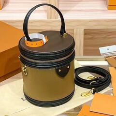 芯片牛皮版 实物带LOGO经典V老花发财桶单肩圆桶女包Cannes发财桶