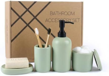 Accesorios de baño de cerámica nórdica moderna de cuatro piezas, caja de jabón de color neutro, set de lavado de jabón image 8