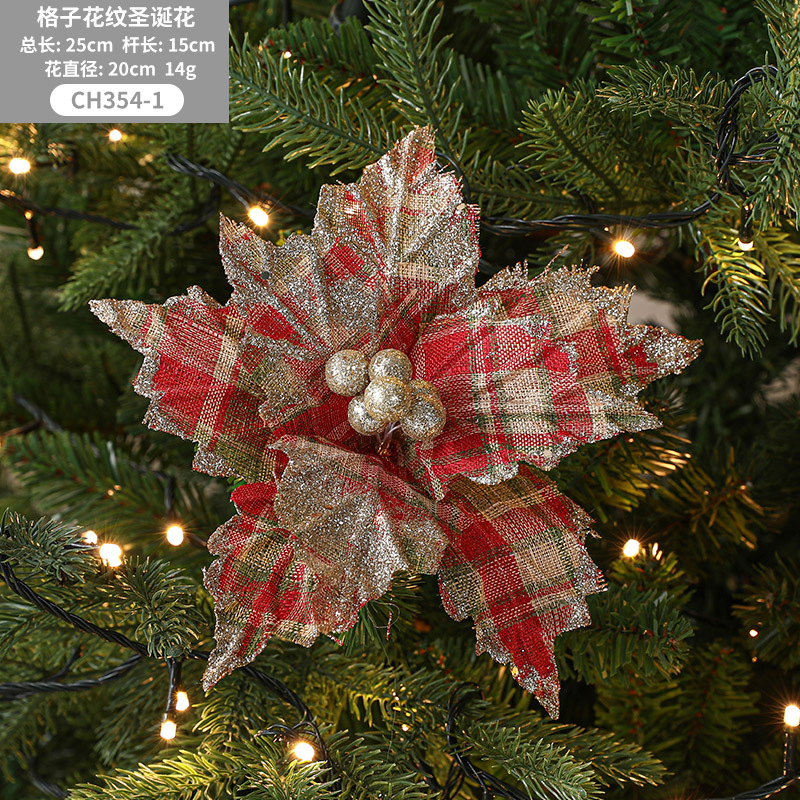 Adornos Navideños de Flores de Terciopelo Sintético con Efecto Nevado, Estilo Nuevo, para Decoración Navideña, Venta al por Mayor