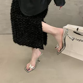 仙女风露趾凉拖鞋2025新款夏季外穿蝴蝶水钻细跟高跟凉鞋中跟透明