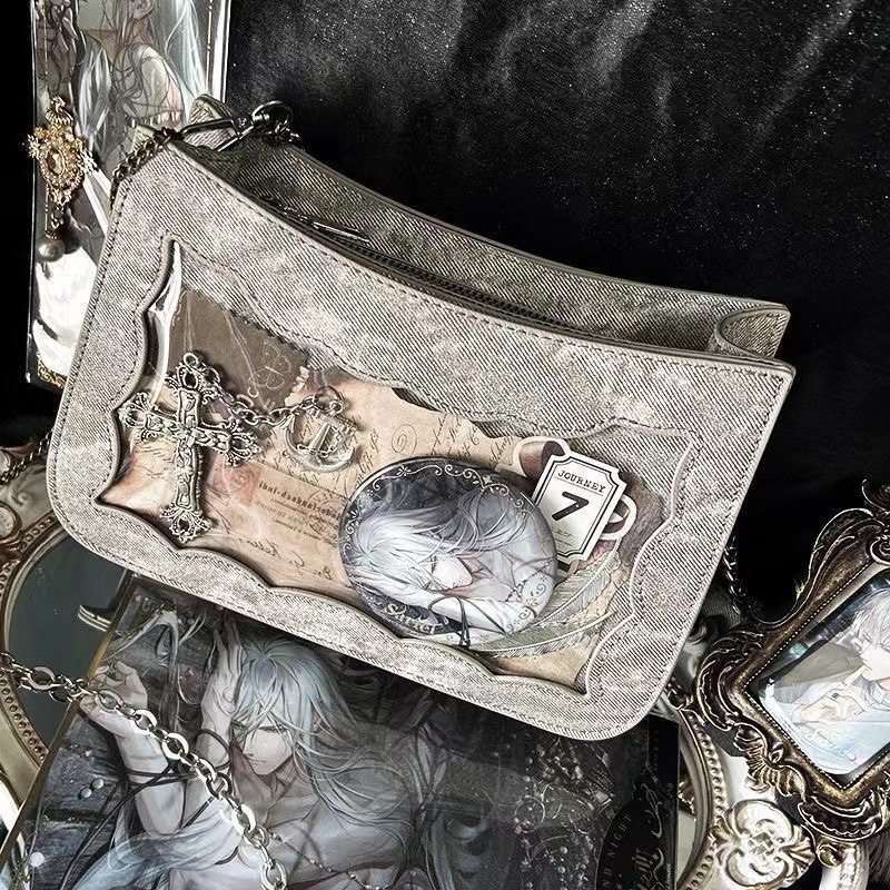 原创日系百搭透明单肩斜挎吧唧牛仔日常痛包【乌龙茶茶】