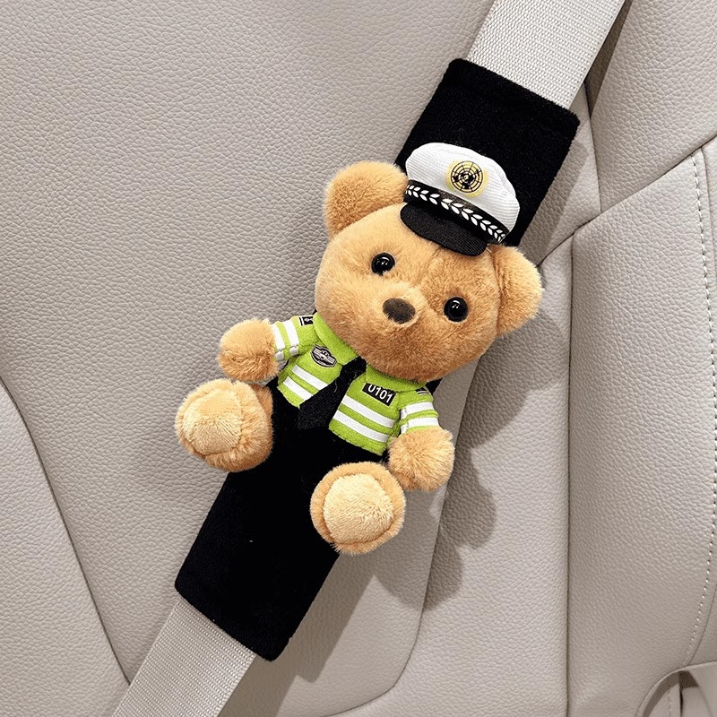 Car Safety Belt Protective Sleeve In-car Girl's Cute Cute Cartoon Traffic Police Bear Plush Doll Shoulder Belt Sleeve