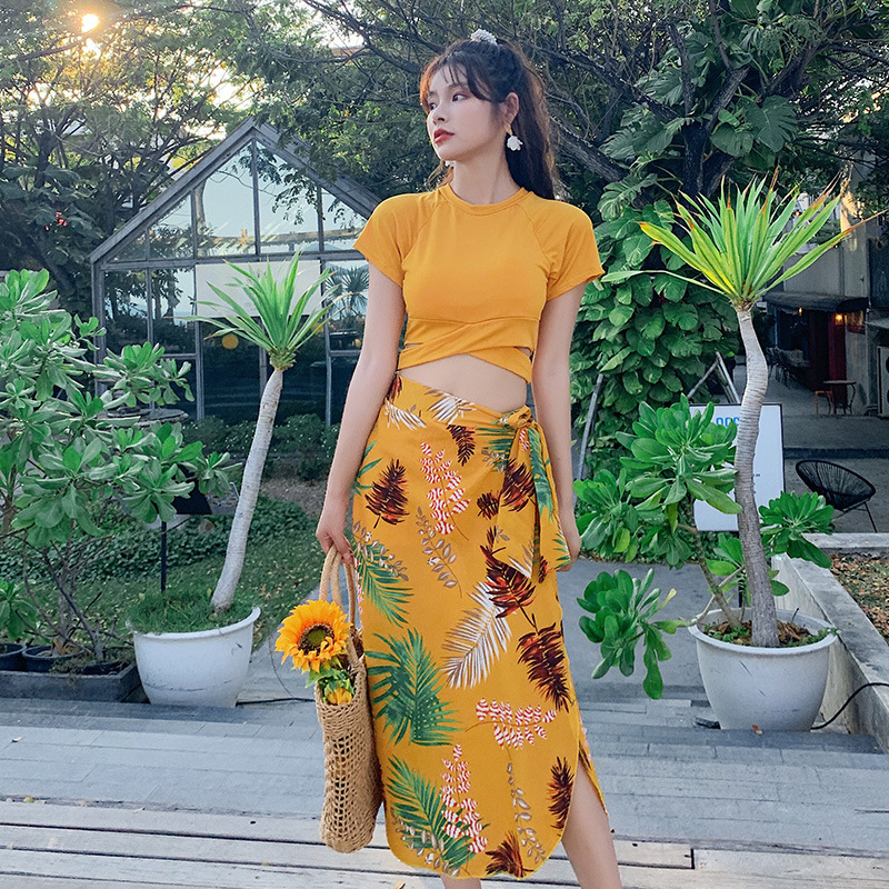 Dividir traje de baño de tres piezas traje de bikini de las mujeres sexy traje de baño adelgazante vacaciones traje de baño de aguas termales al por mayor