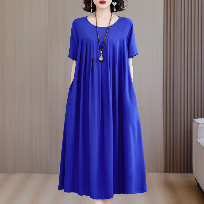 中老年大码碎花棉绸连衣裙女2025夏装新款50多岁中年妈妈气质裙子|undefined