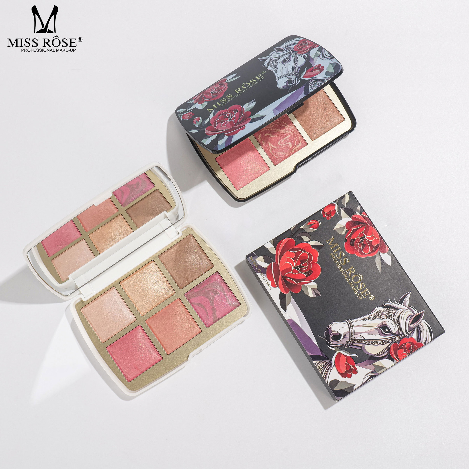 Miss Rose 6 rəngli üz palitrası: allık, kontur və işıqlandırıcı