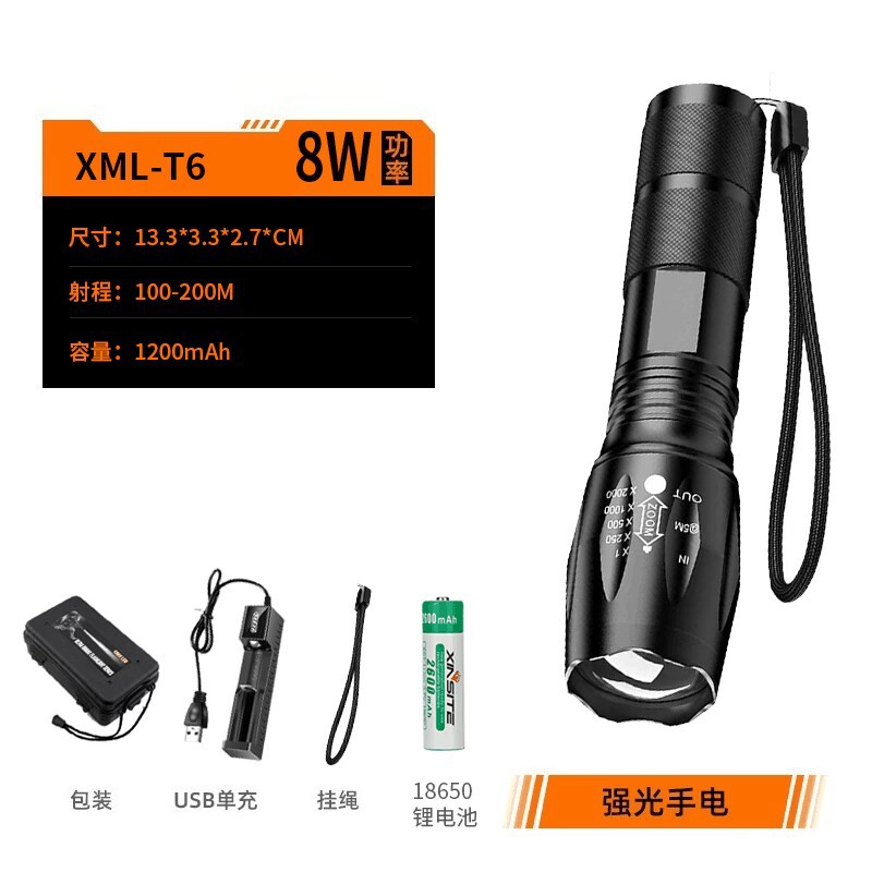 Temu Linterna de luz fuerte de enfoque telescópico transfronterizo de aleación de aluminio impermeable al aire libre Proyector portátil de alto brillo Linterna