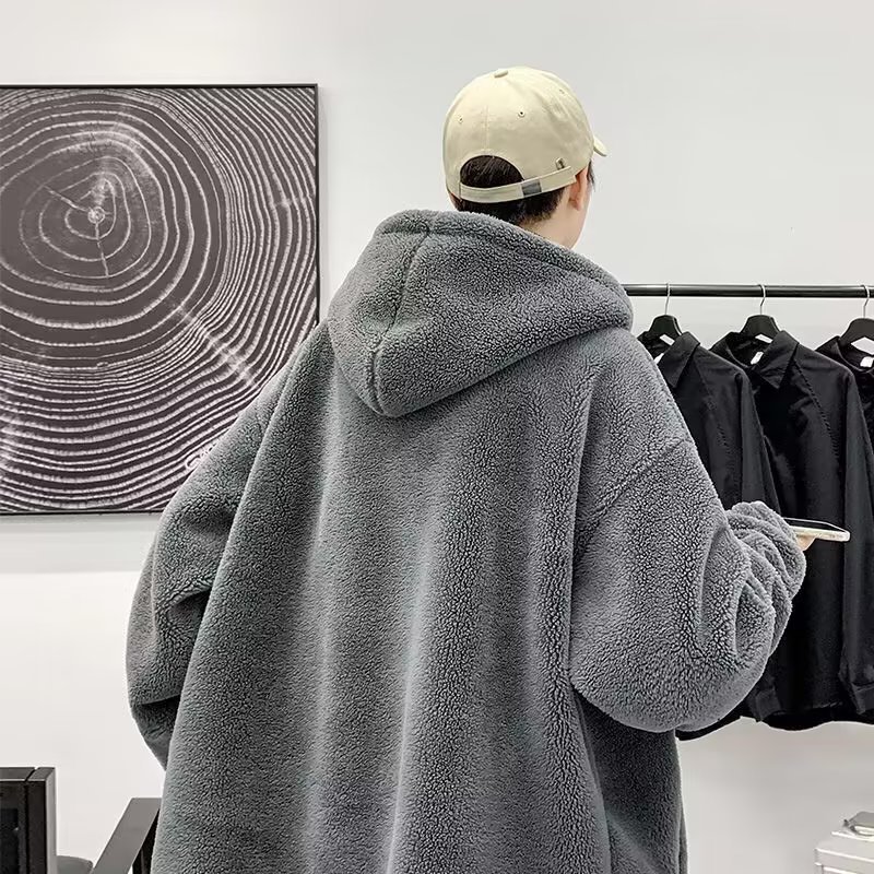 후드 양고기 양털 코트 가을과 겨울 트렌디 브랜드 기모 코튼 패딩 재킷 남성과 여성 커플의 캐주얼 한 따뜻한 코튼 패딩 재킷 어퍼 옷