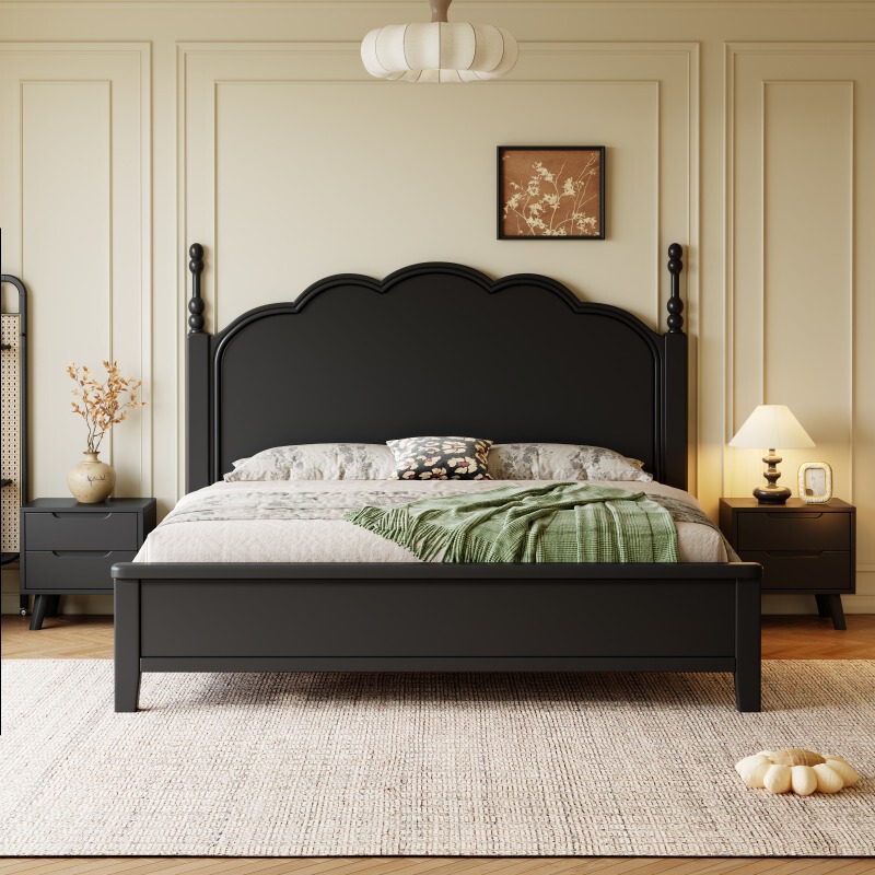 French vintage mid-century style 1.5m solid wood bed 1.8m American single/double bed for bedroom home use, high-end and elegant wedding bed French vintage mid-century style 1.5m solid wood bed 1.8m American single/double bed for bedroom home use, high-end and elegant wedding bed