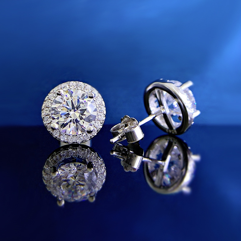 Holiday, Party Occasion 1 Pair 925 Sterling Silver Zircon Round Ear Studs