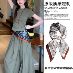 老钱风丝巾装饰屁帘服饰搭配爆款腰果丝巾70小方巾复古印花丝巾