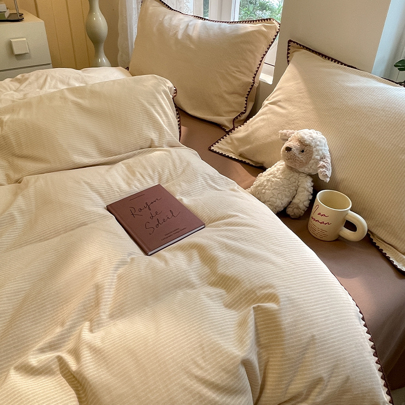100% algodón conchas bordes gruesos cuatro piezas de una sola cama dormitorio de tres piezas de algodón superior colcha de cama suave