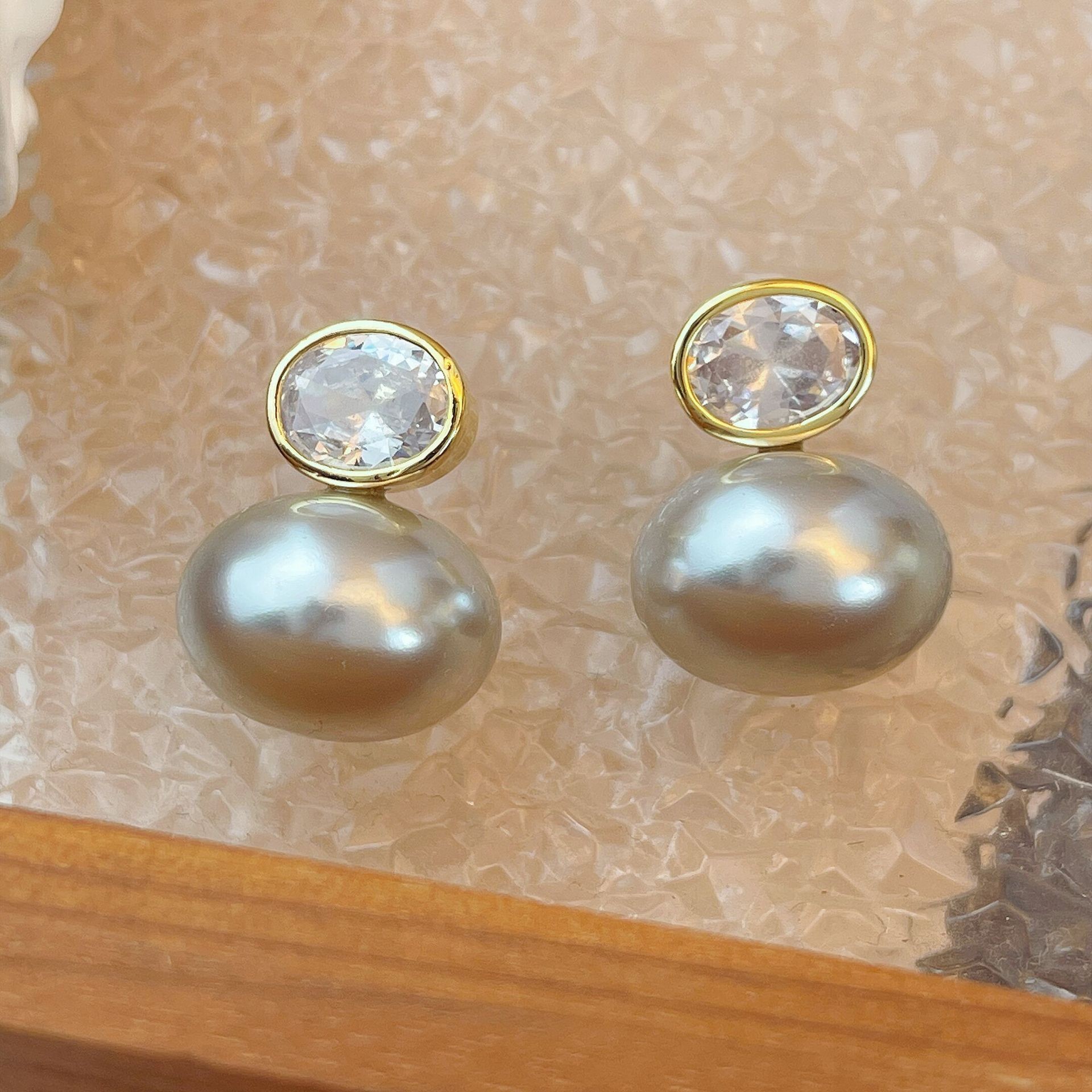 F7930A 지르콘 그레이 진주 귀걸이