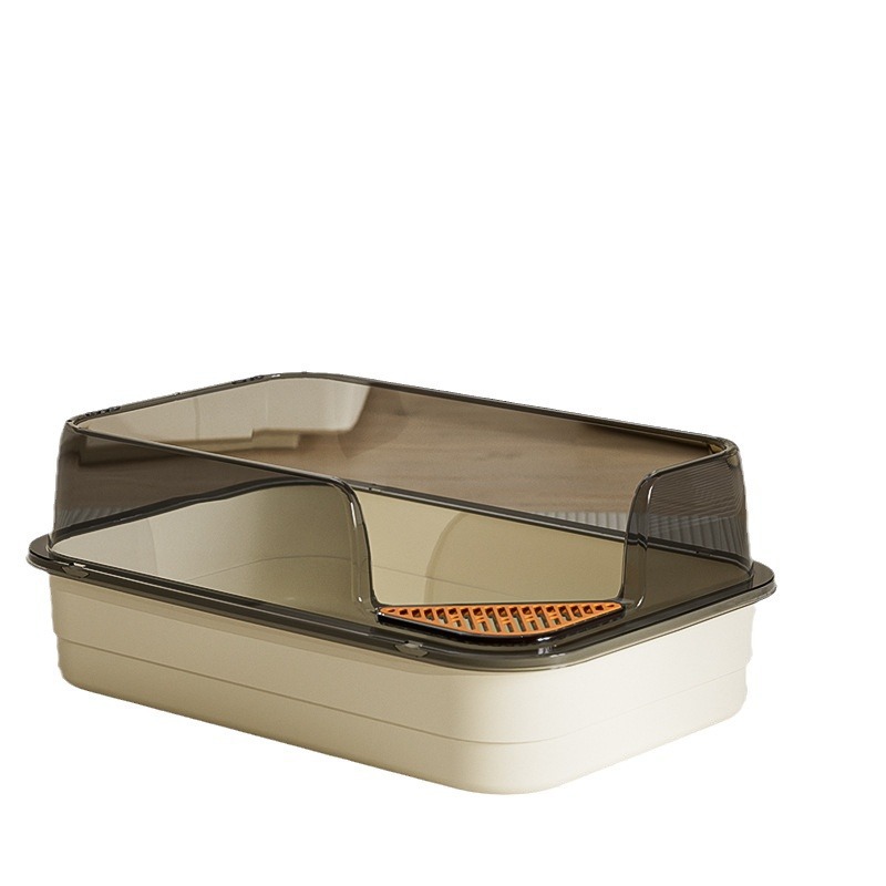 Lavabo de arena para gatos de gran tamaño, caja de arena para gatos semicerrada, gran caja de arena para gatos abierta, suministros para mascotas de gran tamaño