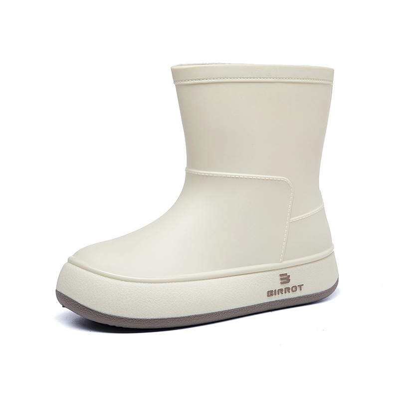 Nuevos zapatos de lluvia de terciopelo para mujeres de color sólido de moda coreana impermeable, antideslizante, fondo suave, estudiantes de manga corta, botas de lluvia cálidas
