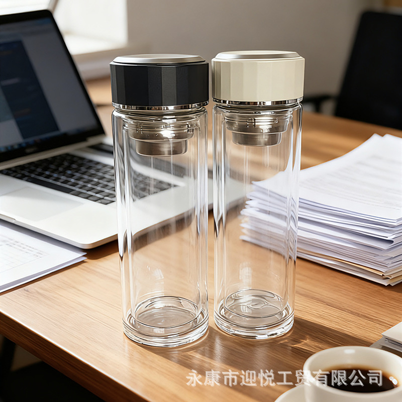 新款商务水杯高硼硅双层男士玻璃杯隔热防烫便携女生泡茶水杯礼品