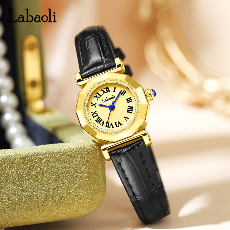 Labaoli/Lapaoli Women's Watch Simple All-match Plaid Tray Waterproof Watch Women's Round Middle-ancient Style Women's Watch for Students